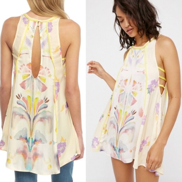 Free People Dream Free Boho Silky Strappy Sleeveless Tunic Top Mini Dress - Picture 9 of 10